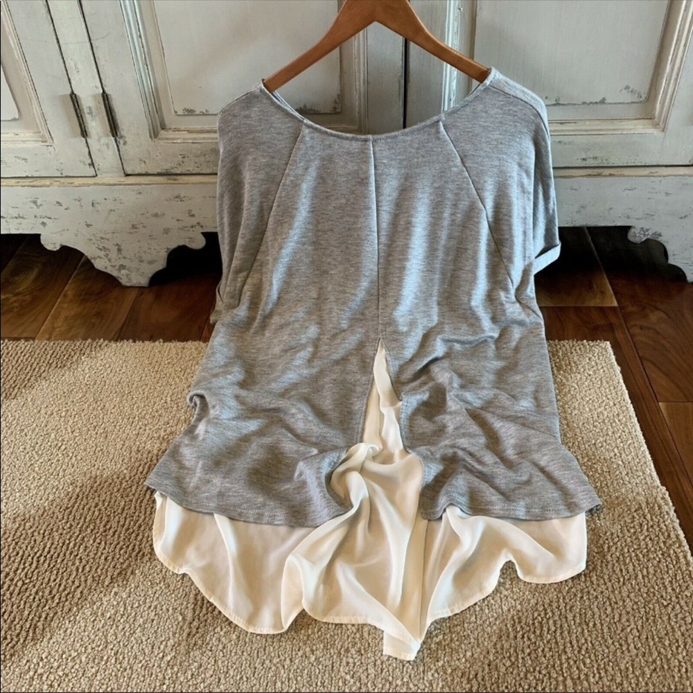 NWT gray T-shirt tunic wIth ivory underlay